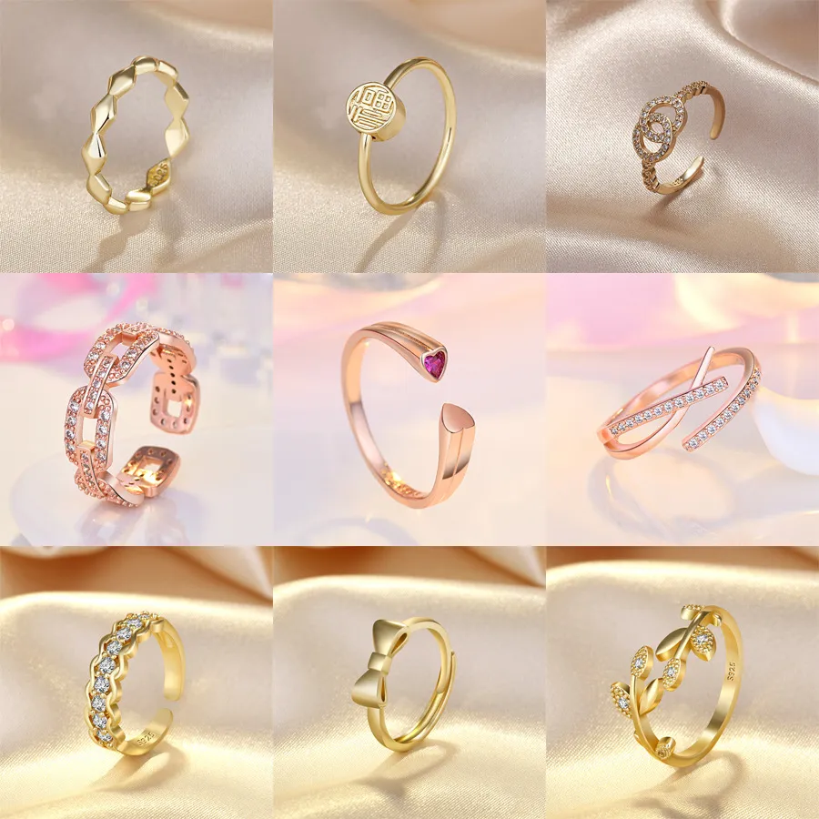 coréen fashion design bandes bandes argentées rose or cristal ouvert ajustable cristal brillant bijoux de bijoux en gros