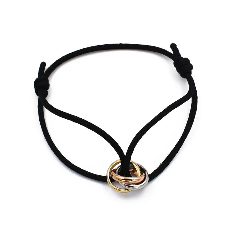 Bracciale con ciondolo a forma di anello Trinity in acciaio inossidabile Bracciale con cinturino a tre anelli con cinturino a mano per donna Uomo Gioielli di moda 3392