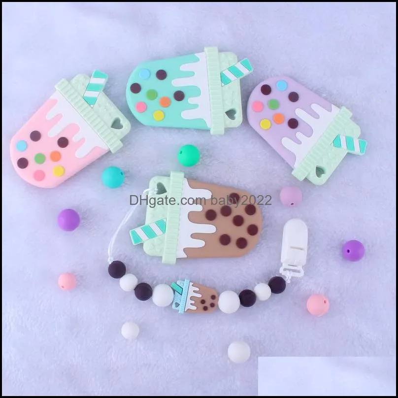 newborn baby silica gel bead pacifier holders ice cream teethers hand made safe infant toddler toys teether chain clips z3400