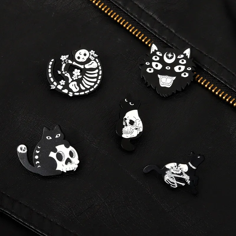 Badges Pin Backpack Punk, Cat Skull Enamel Pin, Enamel Pin Punk Pins