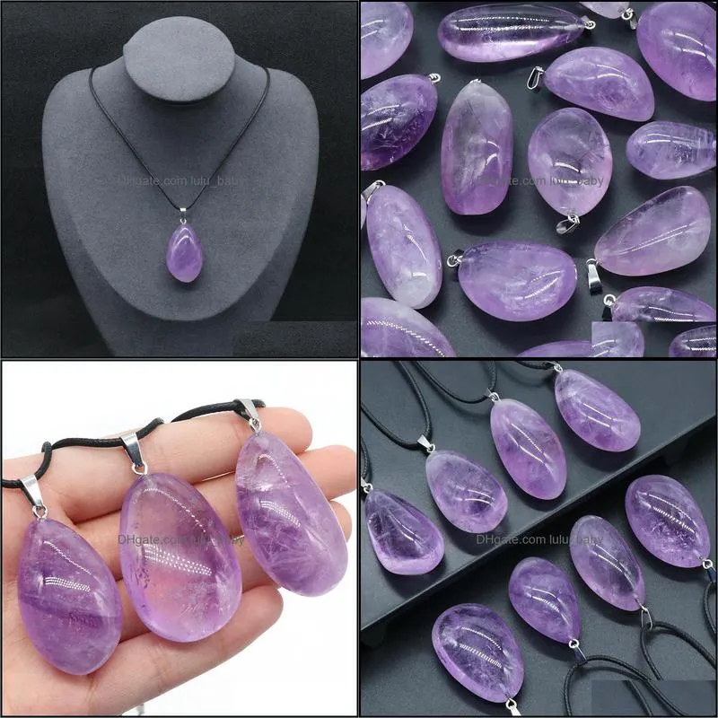 natural stone 20-50mm irregular amethyst crystal pendant necklace for women jewelr lulubaby