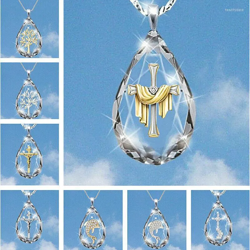 Naszyjniki wisiorek imixlot moda krzyż lśniący kryształowy naszyjnik biżuteria darowizny Heal22