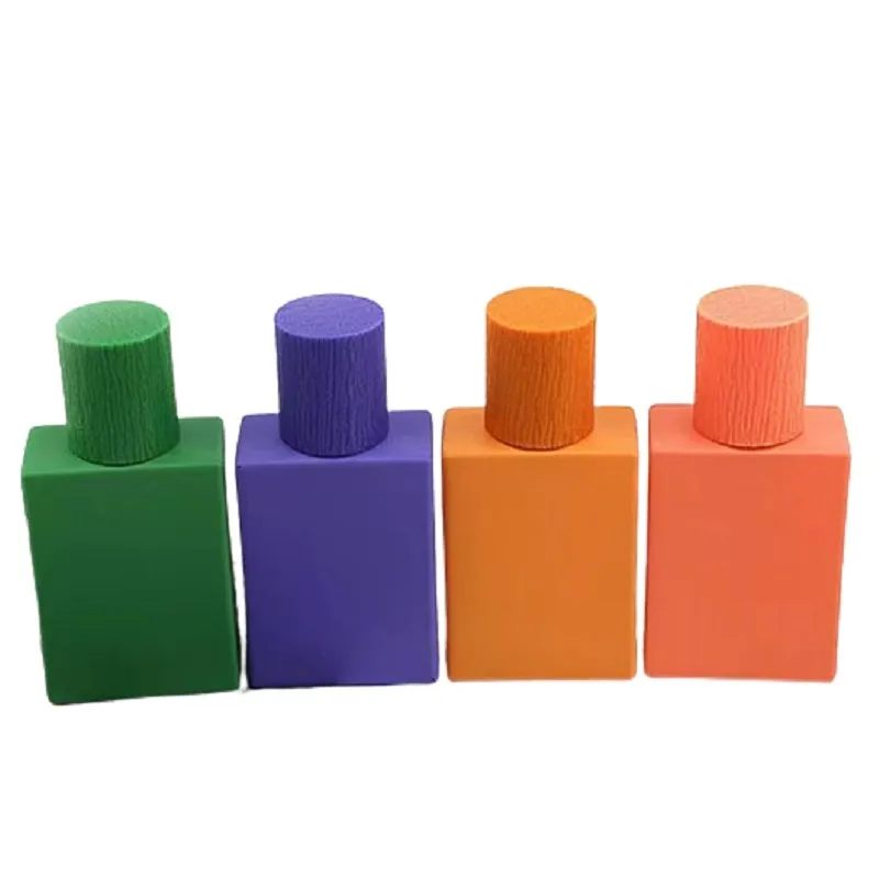 Boş Parfüm Şişesi 30ml Renkli Cam Atomizer Gümüş Sprey Pompası Plastik Kapak Kozmetik Ambalaj Zarif Kare Örnek Doldurulabilir Şişeler