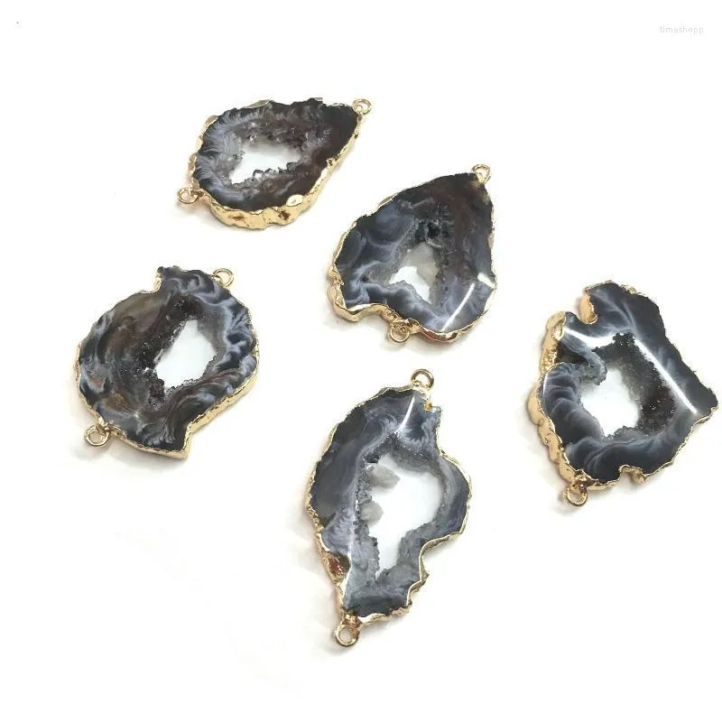 Colares pendentes fatias de pedra natural Agates pingentes conector de orifício duplo para jóias que produzem acesso DIY 28x40mm-28x50mmPenda