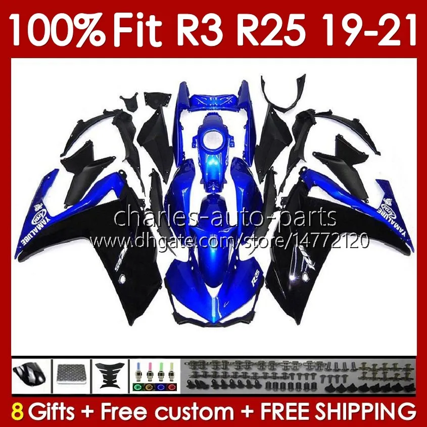 Corpo stampo ad iniezione per YAMAHA YZFR3 YZF-R25 YZFR25 2019-2021 Carrozzeria 141No.30 100% Fit YZF R 3 25 R3 R25 19 20 21 Telaio YZF-R3 2019 2020 2021 Kit carenatura OEM blu stock blk