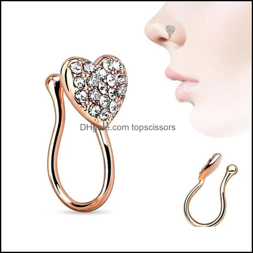 stainless steel nose ring heart clip on fake body piercing studs