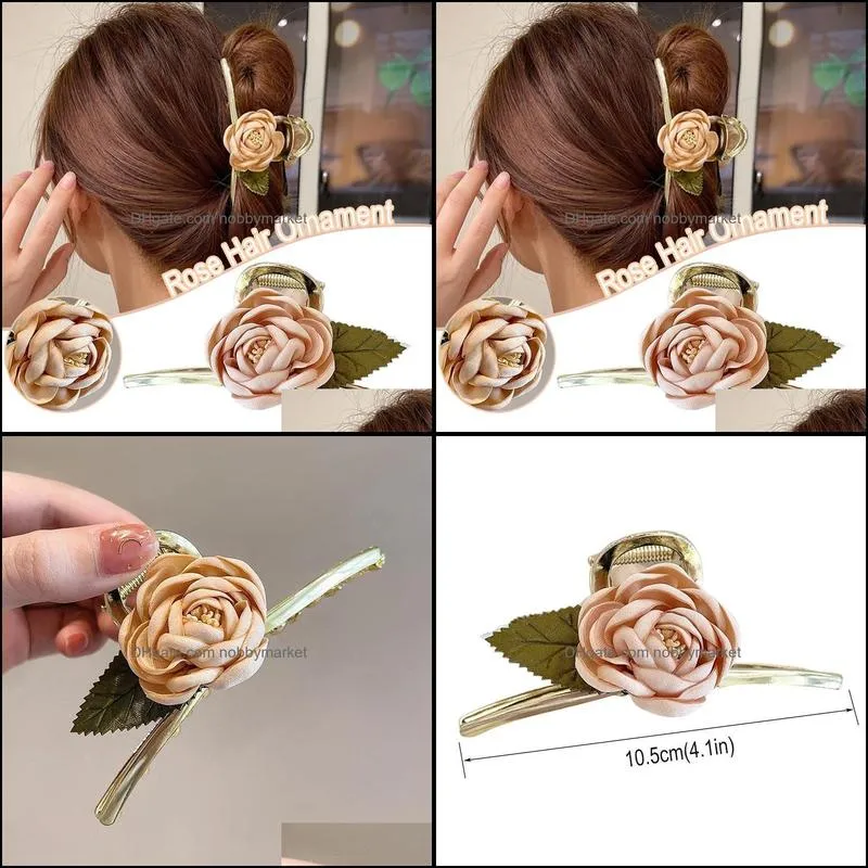 Hair Clips & Barrettes Woman Rose Claw Clip Elegant Metal Updo Jaw With Simulation Flower Decor Shower Clamps Accessories 10.5cm Ml