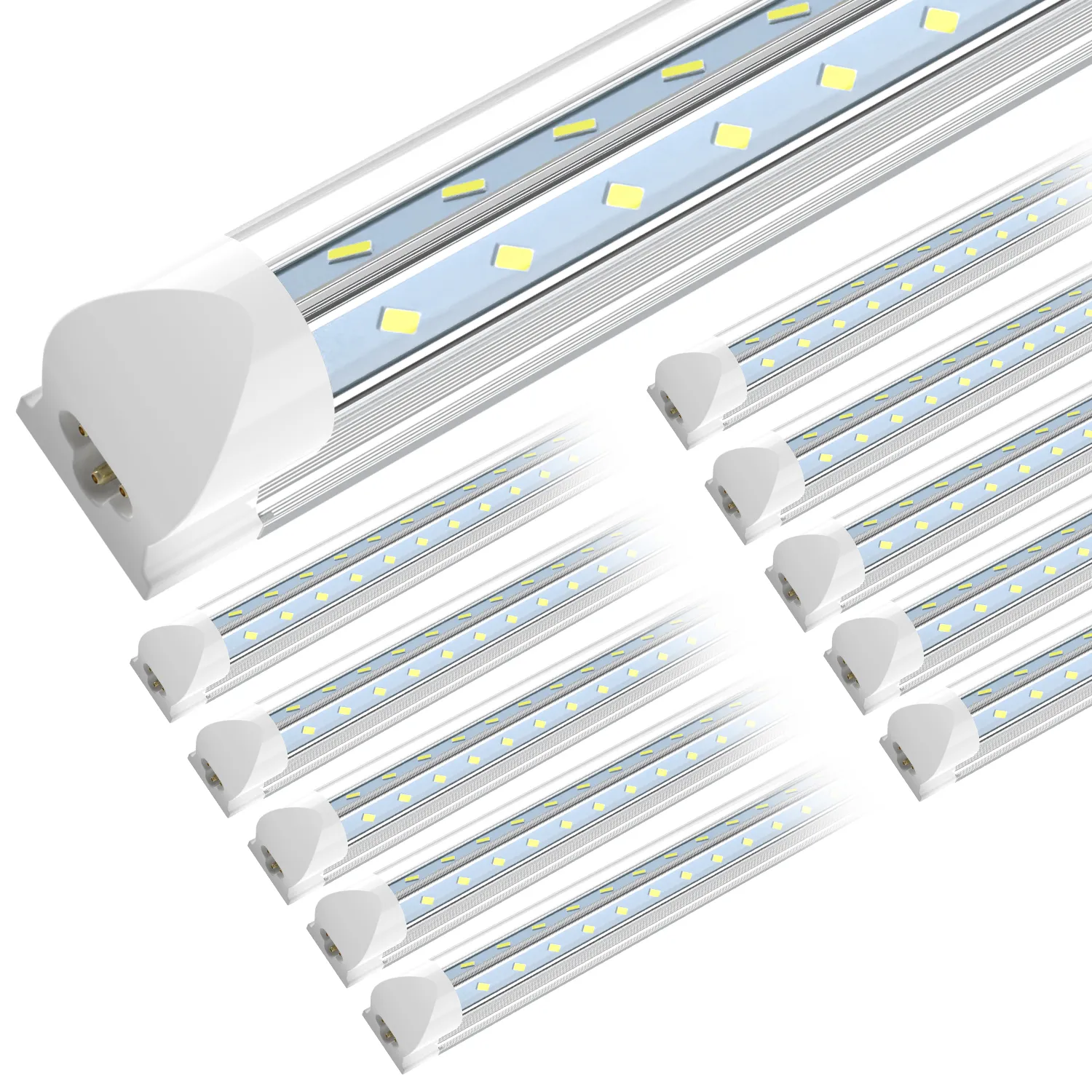 JESLED T8 LED Tube Lights D Shaped 8 Feet Transparent Cover 90W Cold White Integrated Tubes Light 10 Packs