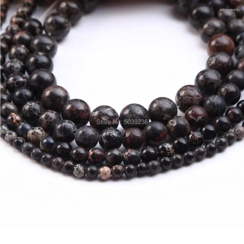 Otra venta al por mayor de sedimentos del mar negro Jaspers Piedra natural Cuentas sueltas redondas 4-12 mm para la fabricación de joyas Collar de pulsera DIYOtro Edwi22