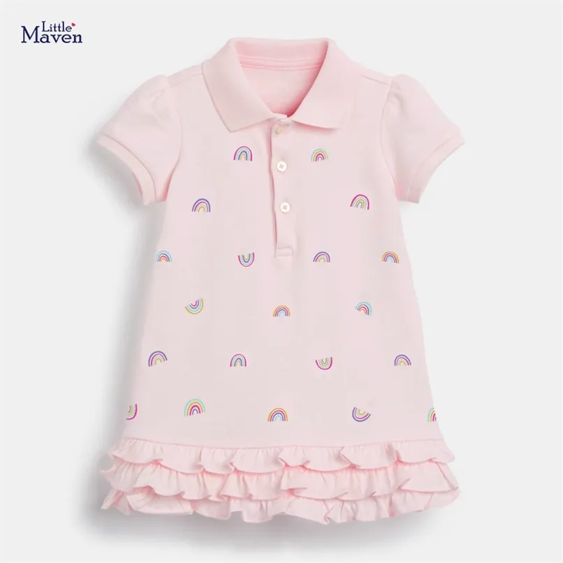 Little Maven zomerjurk casual katoenen kleding roze regenboog mooie prinses voor baby meisjes kinderen 2 tot 7 jaar 220422