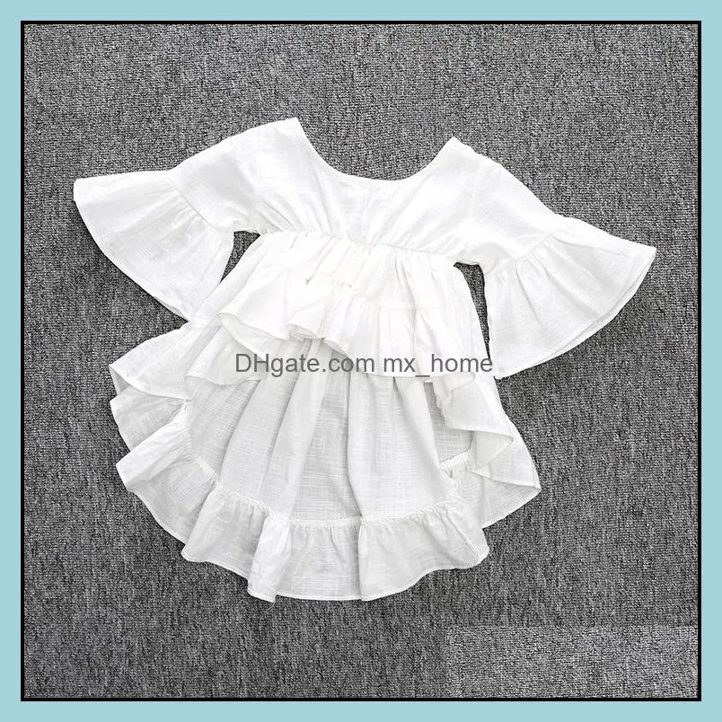 europe fashion spring summer baby girls dress kids cotton dress flare sleeve ruffles tops dovetail dresses children princess dresses