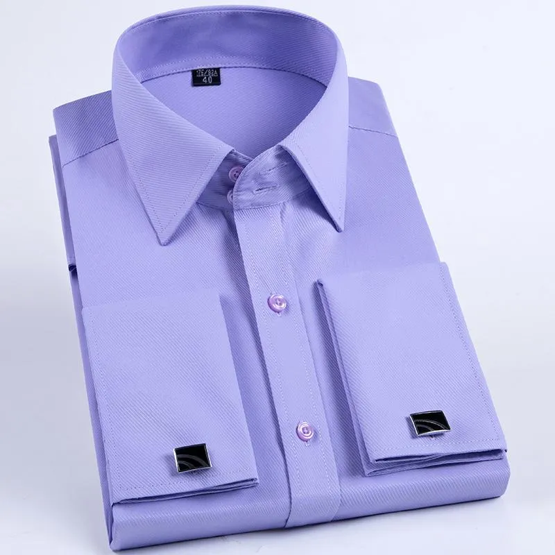 Camicie casual da uomo Camicia da uomo con polsino alla francese Camicia con doppio colletto Bottoni Slim Fit Marca Mens Gemello Smoking da festa Matrimonio Affari EveiningMen