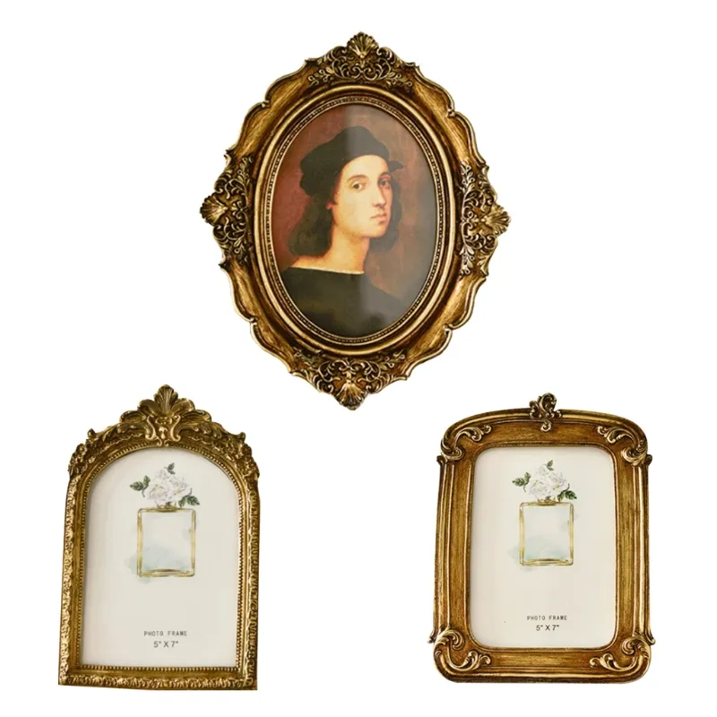 Vintage Aesthetic Resin Photo Frames Royal Court Style Embossed Picture Frame Home Ornaments