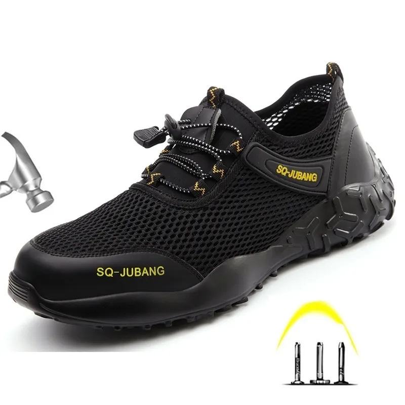 Hommes d'été respirant embout en acier anti-écrasement chaussures de travail hommes bottes de sécurité anti-crevaison chaussures baskets antidérapantes Y200915