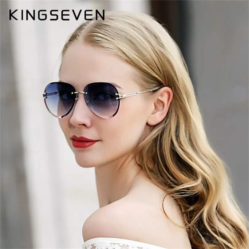 Kingseven Design Design Vintage Fashion Sun Glasses Rimles Sunglasses Gradient Lens Brand Designer de Sol Feminino 220514