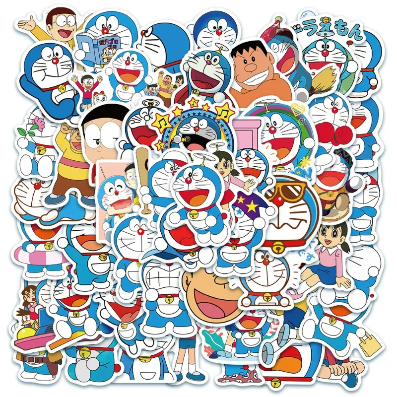 50Pcs/Lot Japanese Anime Stickers Doraemon Nobita Nobi Shizuka Cartoon Stickers Scrapbook Planner Laptop Luggage Phone Car Sticker