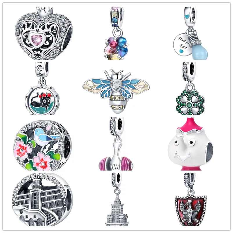 Lose Perlen aus S925-Sterlingsilber, Original-Passform für Pandora-Armband, Halskette, rosa, mädchenhafte Herz-Luftballons, süßer Katzen-Charm, Schloss-Blumen, DIY-Damenschmuck, Geschenke