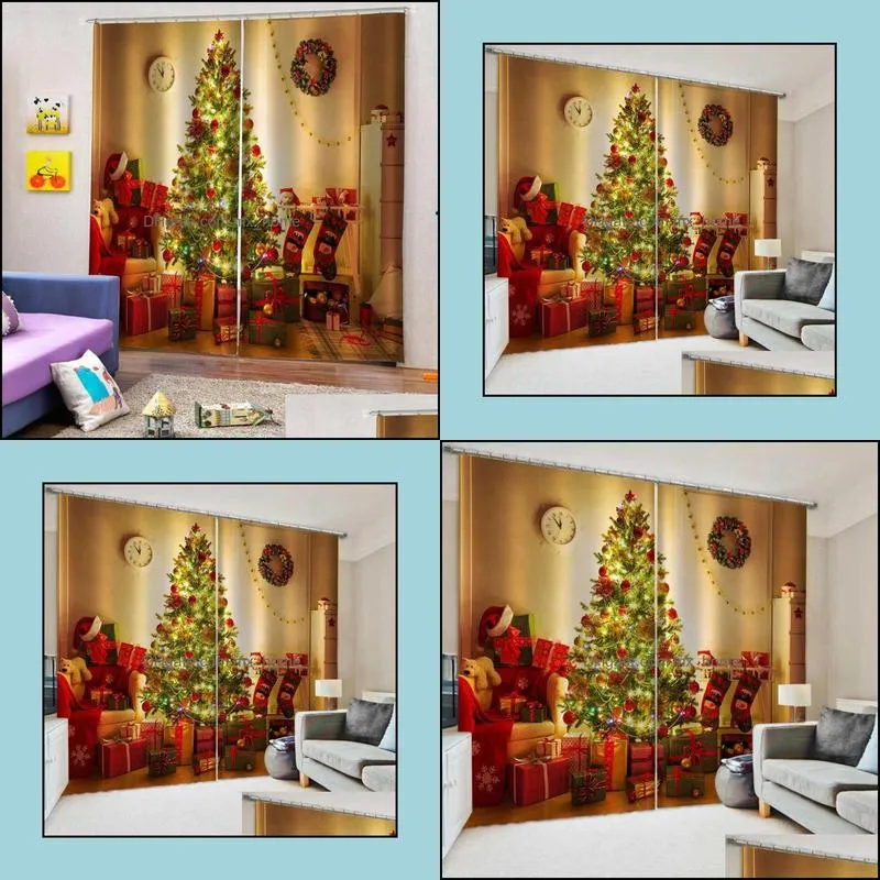 Curtain & Drapes Custom 3D Christmas Tree Curtains For Living Room Bedroom Home Decor Sock Design Cortinas