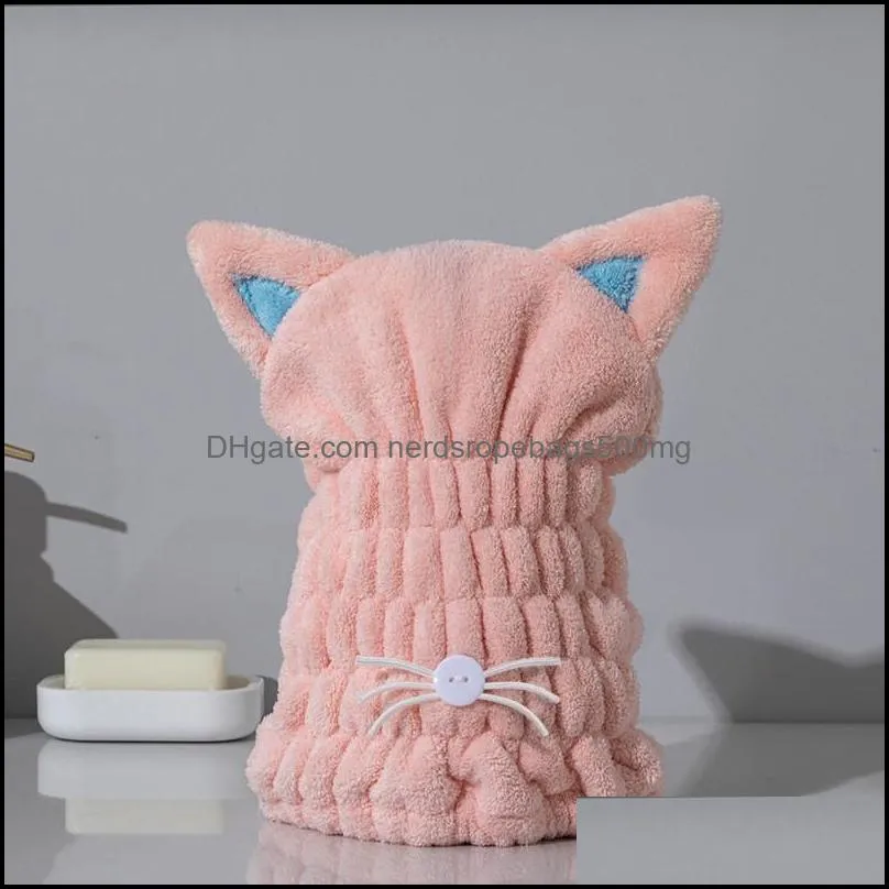 Towel Dry Hair Caps Thickened Soft Super Absorbent Coral Velvet Cat Ears Cap Shower Towels Spa Bathing Hats 81 M2