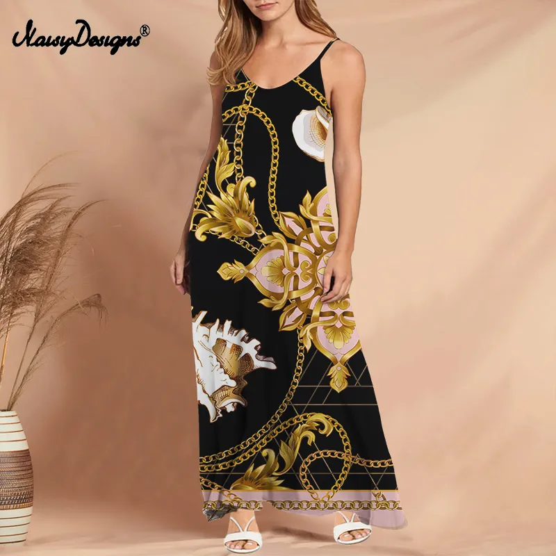 Noisydesigns платье летние женские свободные большие размеры 4XL Повседневная женская юбка на подтяжках золотое платье без рукавов с цветочным принтом 220627