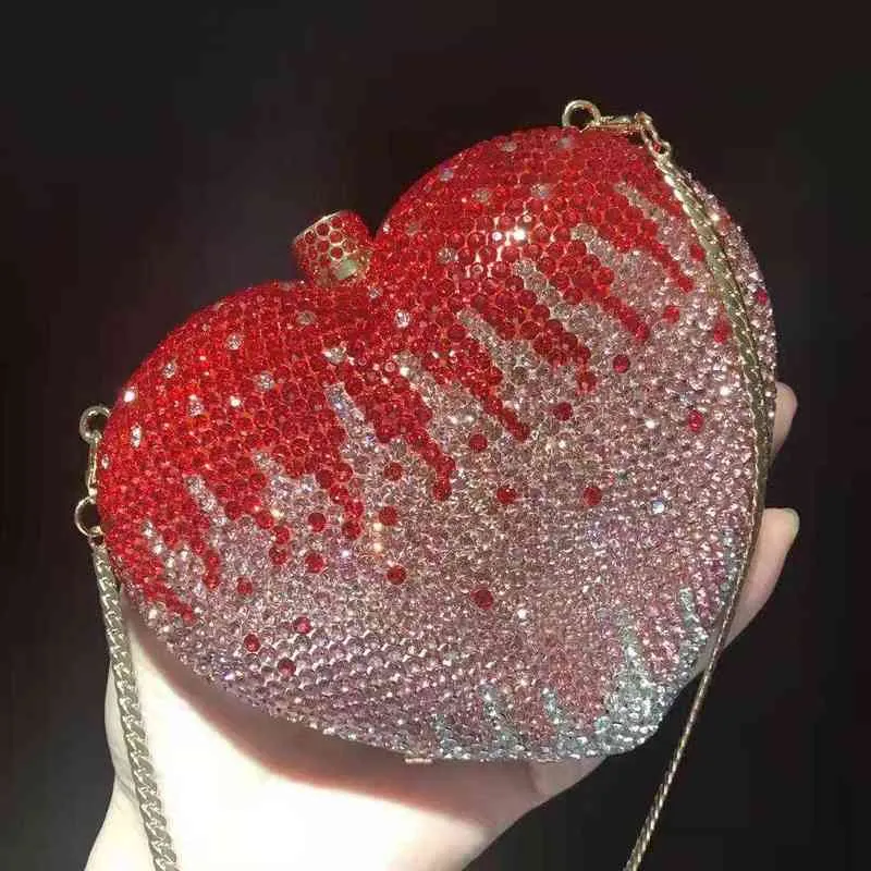 Meni Mini -Heart Shape Crystal Night Boly Stones Sacos de embreagem Hard Case Metal Wedding Rankes Bolsas de Bolsas de Bolsas de Diamante 220526