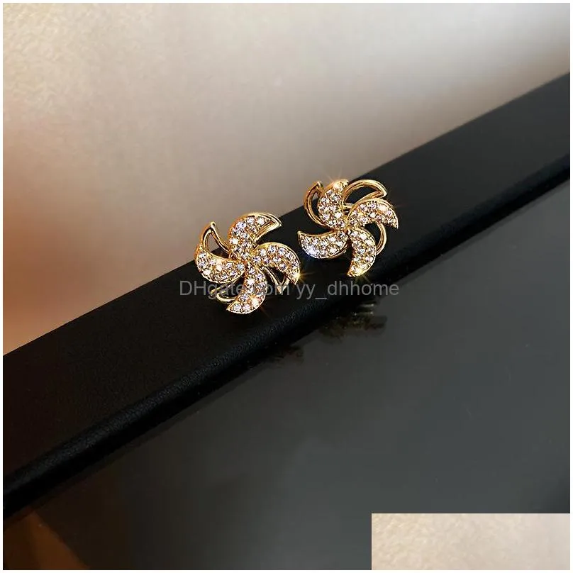 fashion jewelry s925 silver post earrings zircon rotatable windmill stud earrings