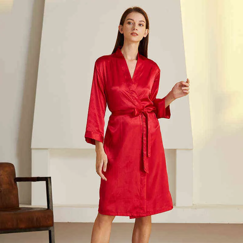 Mandard de nuit nuptiale rouge moyen avec simulation de ceinture peignoir en soie pyjamas à manches longues cardigan quatre saisons à la maison vêtements femmes