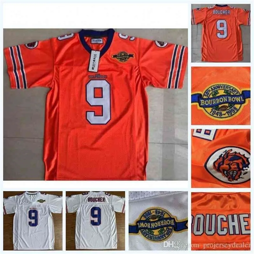 9 Bobby Boucher Fußballtrikot Herren Adam Sandler Bobby Boucher Film The Waterboy Mud Dogs mit Bourbon Bowl Patch Orange in