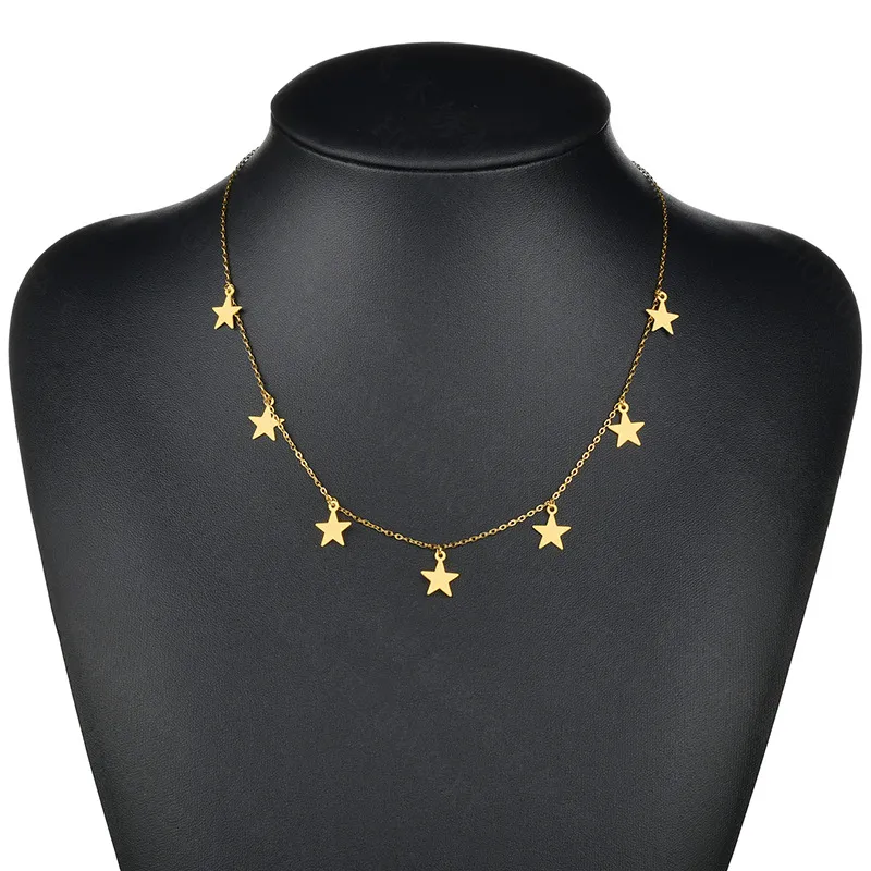 Ny enkel glansig pentagram halsband kvinnlig geometrisk stjärna tidvatten märke rostfritt stål tröja kedja kedja