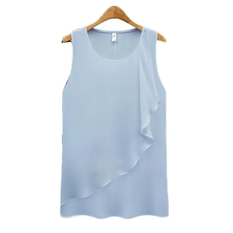 Kvinnors blusar skjortor ruffles chiffon väst fathion dam blus godis färg tjej tank toppar kvinnor blusvinnor