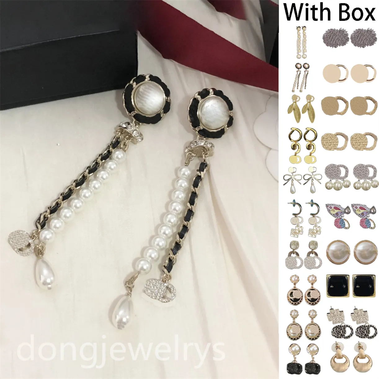 Orecchini per borchie in acciaio inossidabile Designer per lettere a catena lunga orecchini perle orecchini cristallini semplici gioielli fini dongjewelrys
