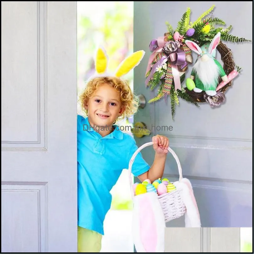 Party Decoration Gnome Easter Wreath For Front Door With Flowers And Eggs Ozdoby Wielkanocne Decorations