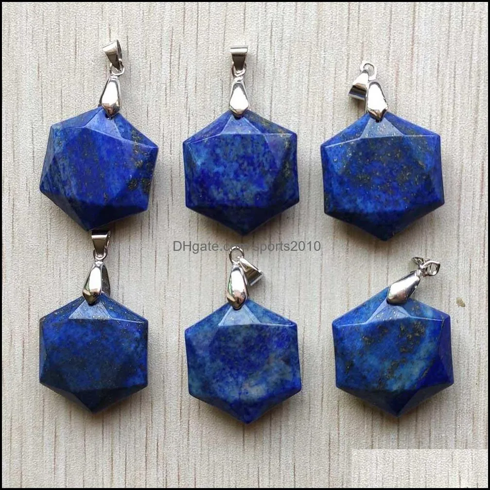 mix natural quartz stone charms faceted hexagon pendants for diy necklace jewelry accessories making sports2010