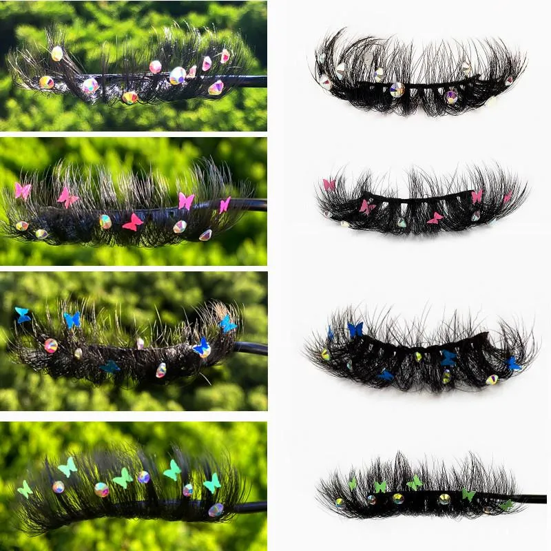 Lösögonfransar 25 mm Diamantfransar Holgraphic Butterfly Faux Mink Naturlig Dramatisk Volym Röd Blå Rosa Paljetter LashesFalse