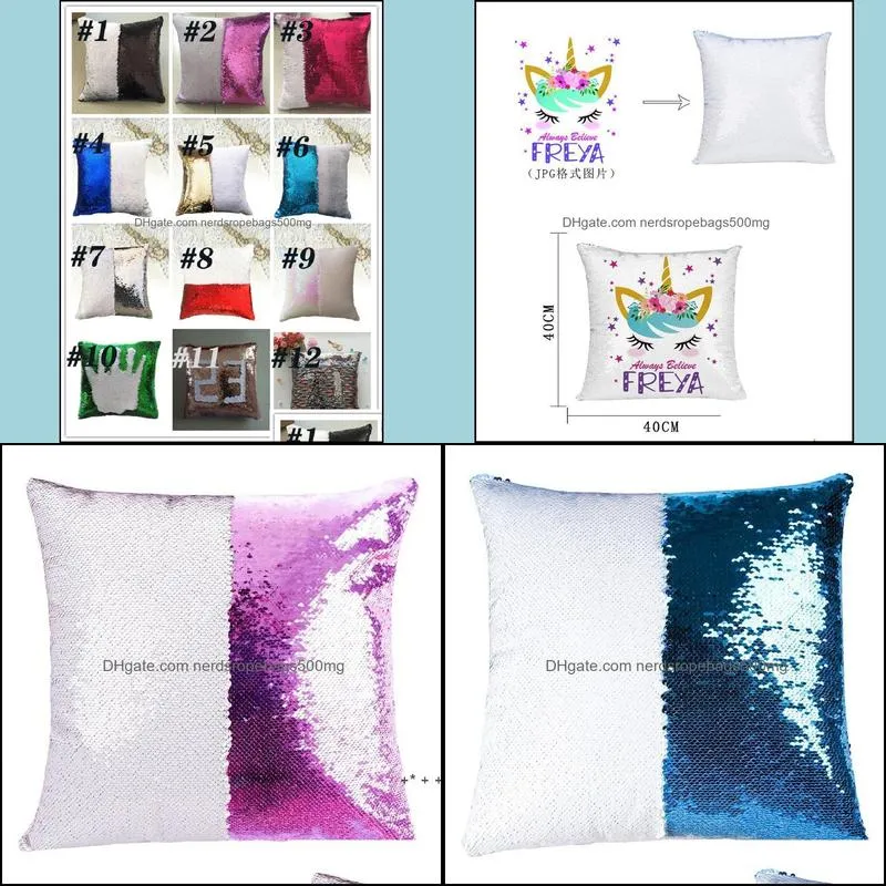 DHL Shipping 12 colors Sequins Mermaid Pillow Case Cushion New sublimation magic sequins blank pillow cases hot transfer printing