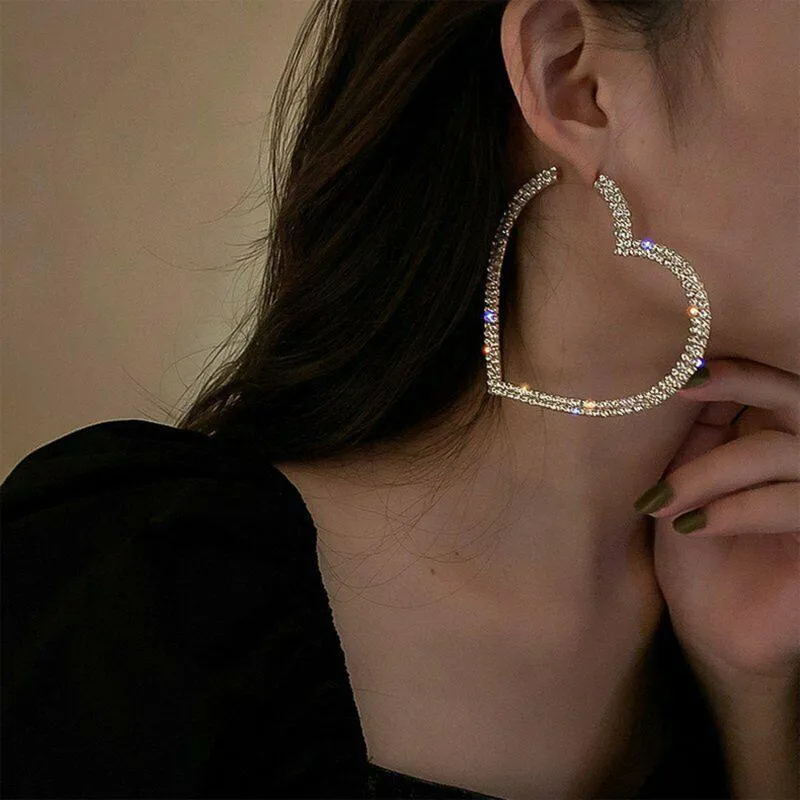 Hoop & Huggie Fashion Big Heart Earrings Dangle Crystal Tassel Ear Stud Drop Wedding Party Gift Jewelry Accessories For WomenHoop