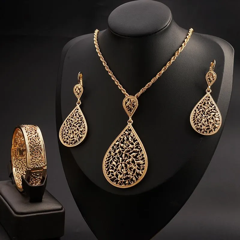 Подвесные ожерелья Полово цветок Дизайн серьги ожерелье в золотом арабском ближневосточном украшении для женщин свадебные аксессуары Свадебендан