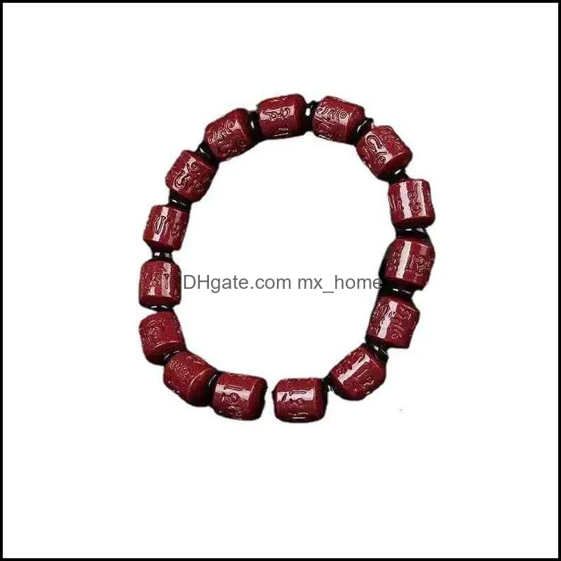 Chinese Style Products Little Civet Cat Cinnabar Bracelet Six Character Proverb Bucket Bead Simple Fashion Amethyst Sand Women`s