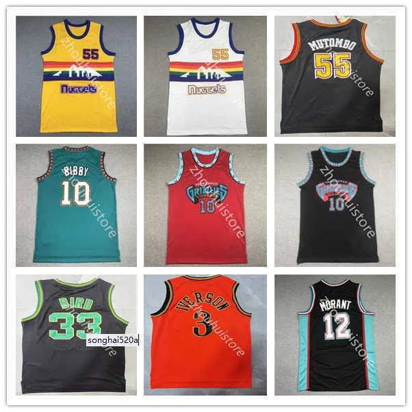 10 Bibby Basketball Jersey Mens Dikembe 55 Mutombo Shareef 3 Abdur-Rahim 50 Reeves Retro Green Shirt Iverson 30 arroyo 3 jerseys