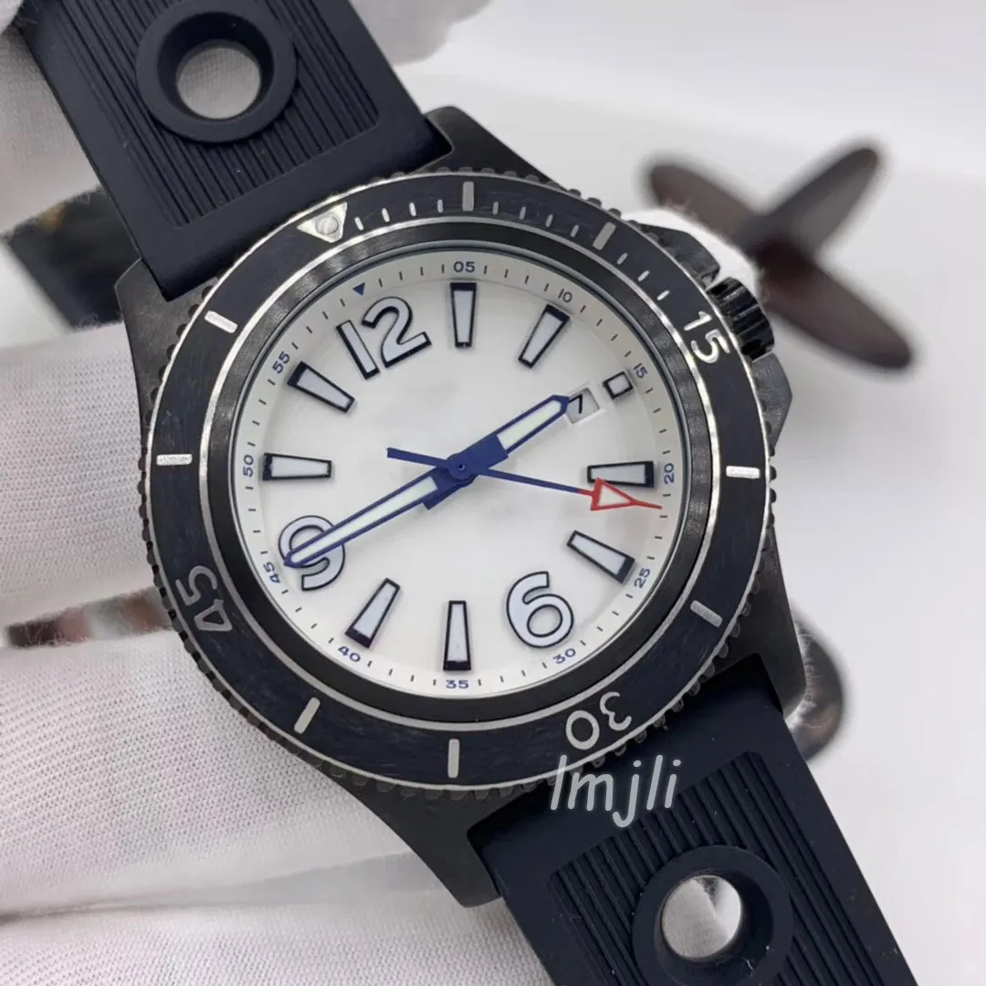 lmjli – Mechanische Herrenuhr, 46 mm, modische Business-Uhren, automatischer Kalender, Kautschukarmband, weißes Zifferblatt