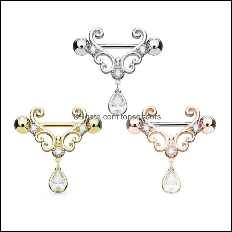 water dropping dangle nipple barbells surgical steel cubic zirconia nipple shield rings for women and girls