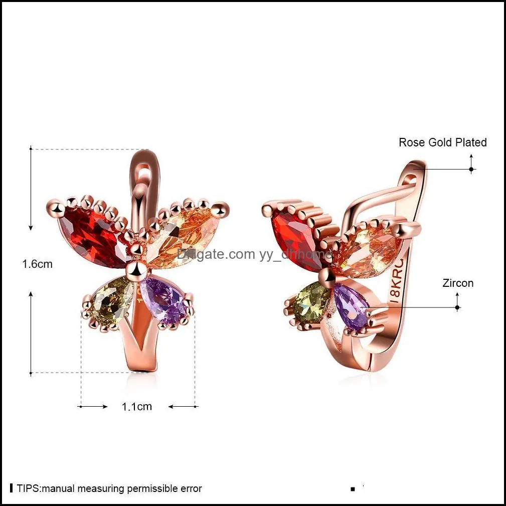 18k rose gold plated charm butterfly clip earrings with zircon fashion party gift jewelry for women