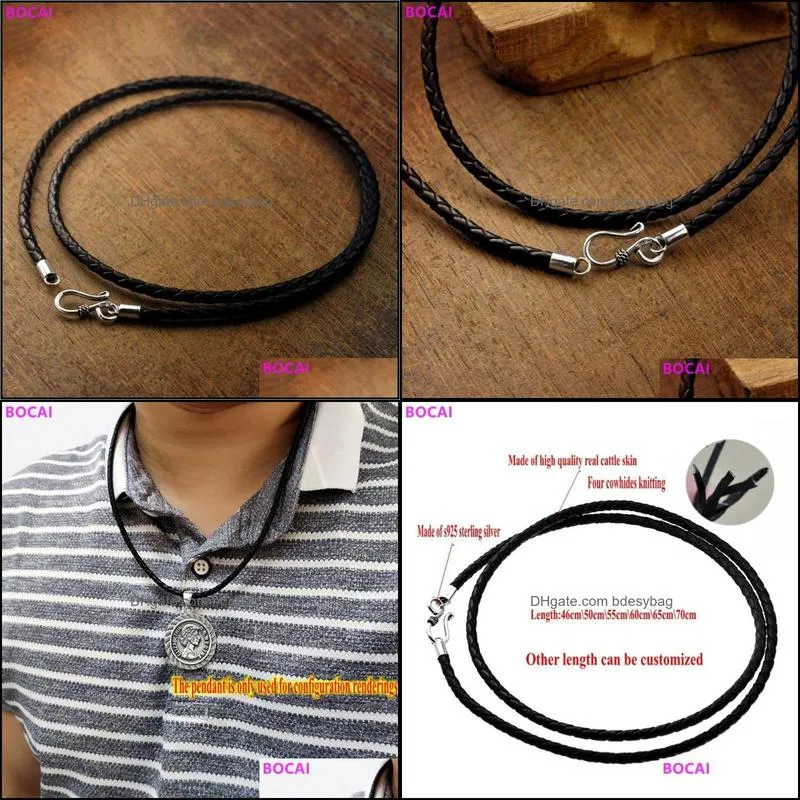 chains bocai s925 sterling silver buckle necklace leather rope woven black cow for men and women 2021 fashion1