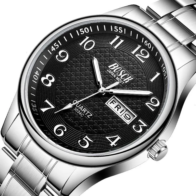 Męskie zegarek luksusowe pełne stalowe zegarki mody kwarcowy na rękę wodoodporne data męska