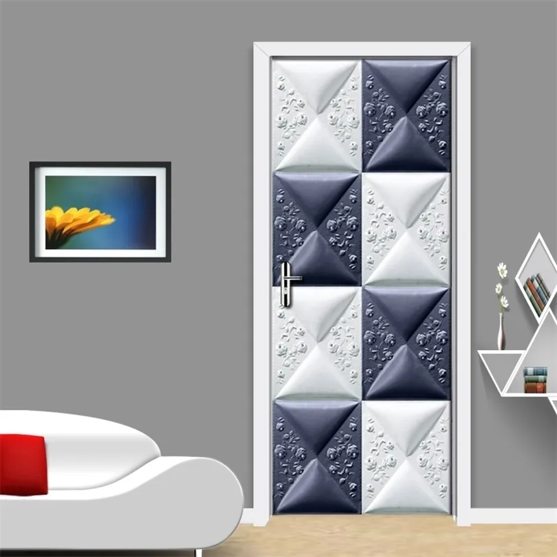 Adesivo de porta criativa geométrica 3D Adesivos de portas murais da sala de estar moderna da porta do quarto PVC Papel de parede 3D à prova d'água 201009