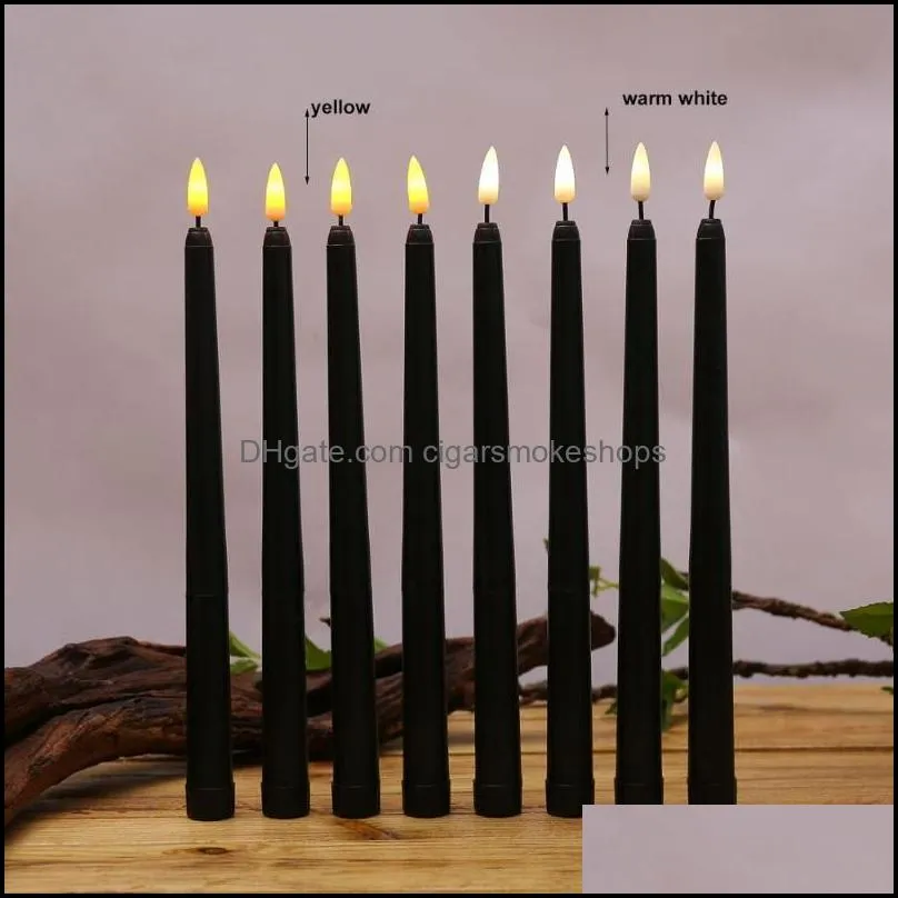 Candles Pack Of 6 Black LED Birthday Candles,Yellow/Warm White Plastic Flameless Flickering Battery Operated Halloween