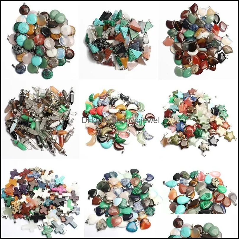 Charms Jewelry Findings Components Mixed Natural Stone Gem Pendant Love Heart Star Pendants For Making Diy Br Dh5Dg