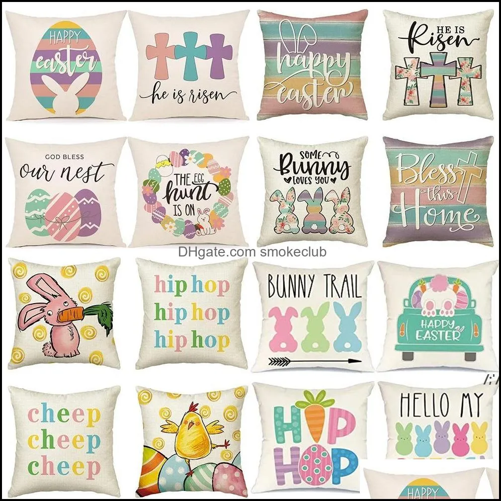 Pillow Case Bedding Supplies Home Textiles Garden Easter Ers Truck Hello Peeps Hip Hop Throw Pillows Spring Farmhouse Decor 16X16Inch Rra1