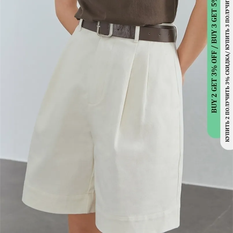 FSLE 100% algodón Casual blanco Denim corto verano Sexy cintura alta pantalones vaqueros mujer Vintage cinturón pantalones cortos sueltos 220527