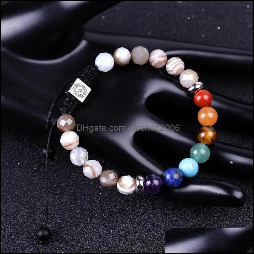 7 chakras men bracelet faceted stripe agate stone beads braided bracelets yoga hand string women jewelry friendship gift